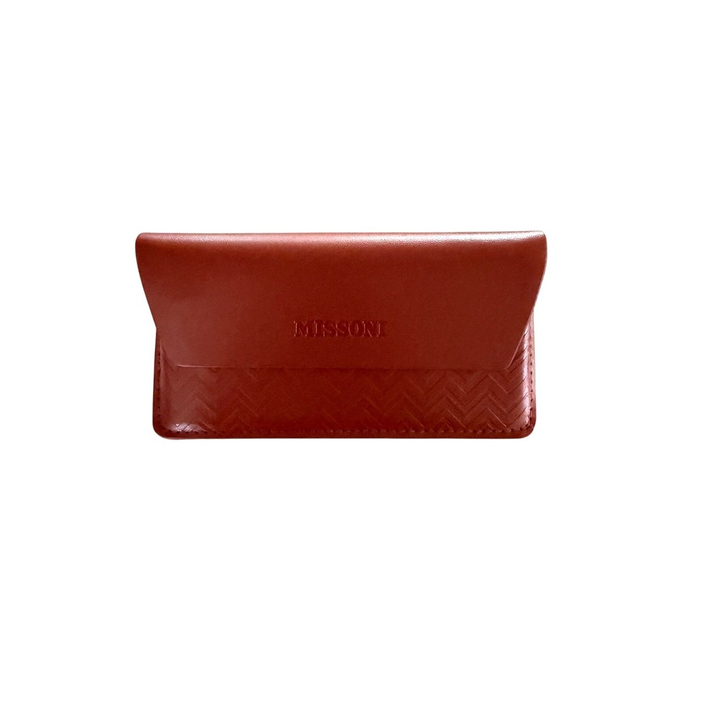 Missoni‎ Reddish Brown Leather Eyeglass Case Embossed Zigzag Chevron Logo Case